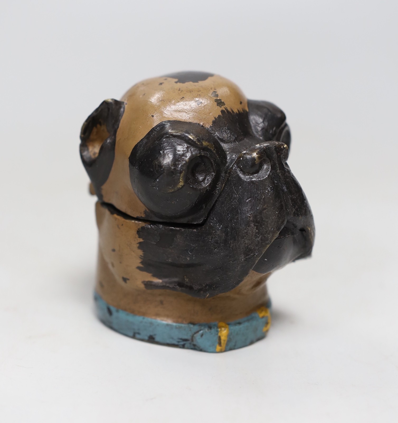 A painted cast metal bulldog inkwell, 9.5